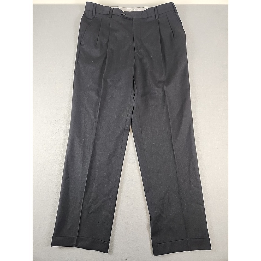 Kirkland Signature Pleated Italy Wool Dress Pants Men 36x32 Black Formal Casual